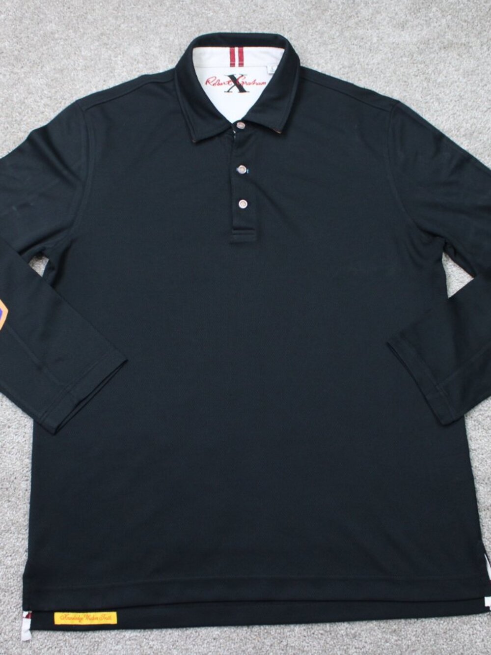Robert Graham X Polo Shirt Mens‎ Large Black/PurpleTailored Fit Long Sleeve